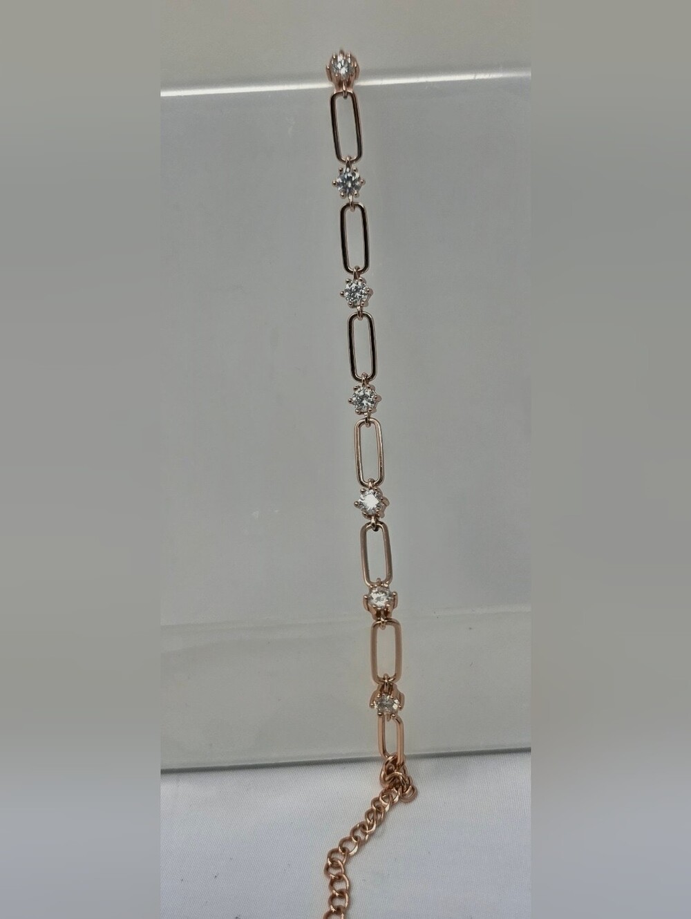 Sterling Silver/rose Gold Paperclip Tennus Braclet, 3 Ct. Moissinite